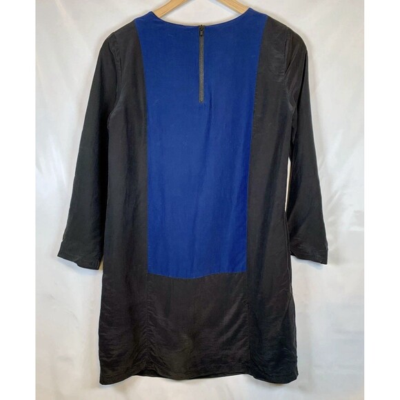 Madewell Silk Blend Blue Black Color Block Sheath Dress Exposed Back Zipper XS - Picture 10 of 10